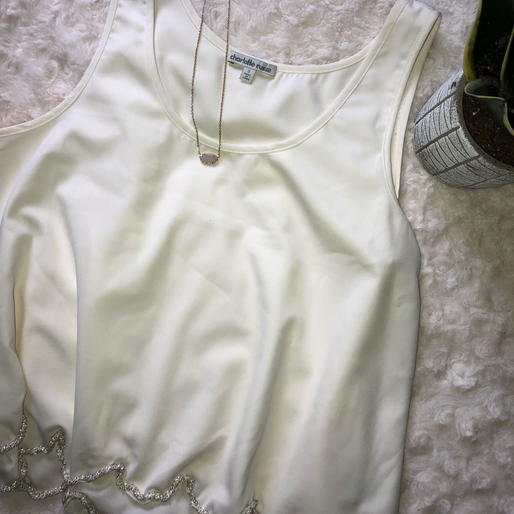 •Cream Beaded Tank Top•